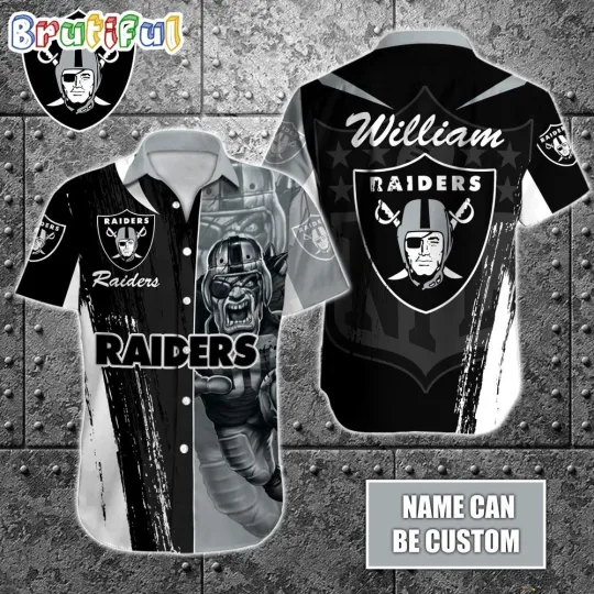 Discover Personalize Las Vegas Raiders Special Half Tone Mascot Hawaiian Shirt