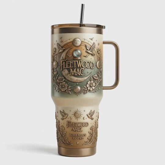 Discover Vintage Bohemian Rock Music 40oz Tumbler with Handle, Retro Moon Floral 70s Aesthetic Insulated Travel Mug, Witchy Iced Coffee Cup