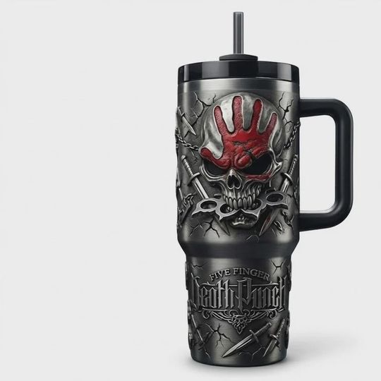 Discover Heavy Metal Skull Red Hand 40oz Tumbler with Handle, Hard Rock Music Band Insulated Travel Mug, Edgy Goth Iced Coffee Cup Gifts