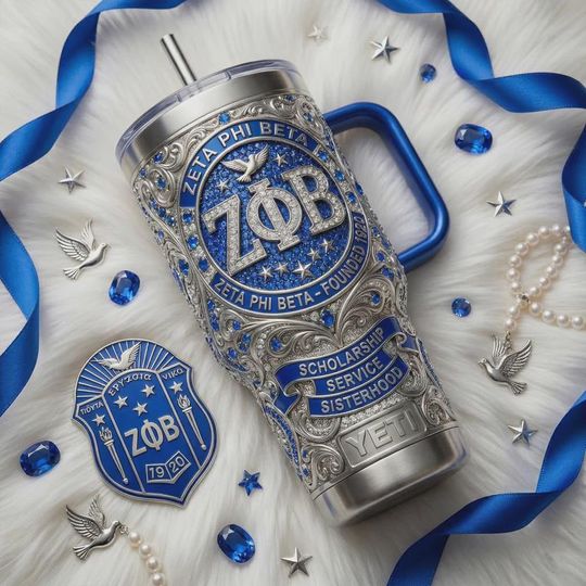 Discover Royal Blue Silver Sorority 40oz Tumbler with Handle, 1920 Greek Sisterhood Insulated Travel Cup, Dove Sparkle Iced Coffee Cup Gift