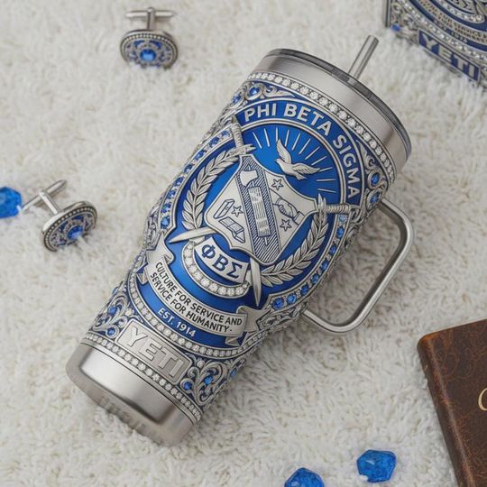 Royal Blue Silver Fraternity 40oz Tumbler with Handle, 1914 Greek Brotherhood Insulated Travel Cup, College Crest Iced Coffee Cup