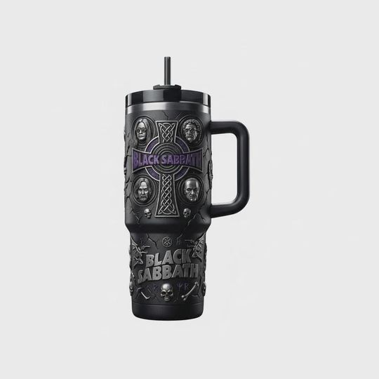 Discover Classic Heavy Metal Legends 40oz Tumbler with Handle, Dark Goth Rock Music Insulated Travel Mug, Spooky Skull Iced Coffee Cup