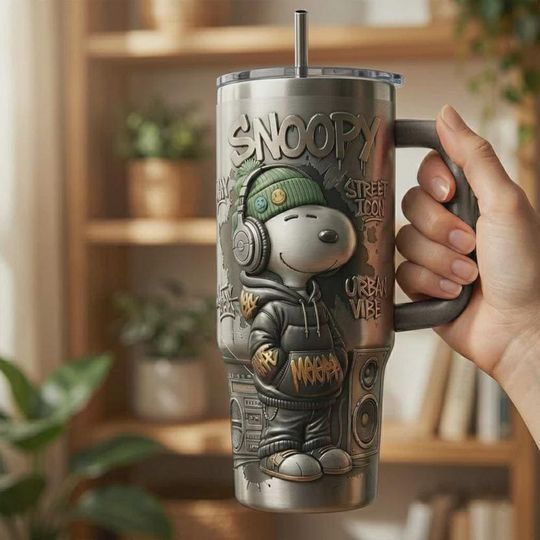 Discover Hip Hop Street Dog 40oz Tumbler with Handle, Urban Vibe Insulated Travel Mug