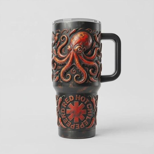 Discover Red Octopus Chili Pepper 40oz Tumbler with Handle, Spicy Rock Travel Mug