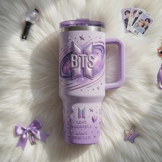 Discover Purple Galaxy Kpop Fan 40oz Tumbler with Handle, Insulated Iced Coffee Cup