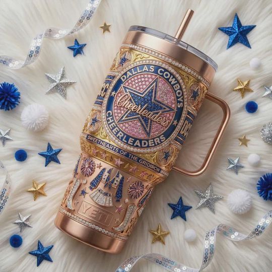 Discover Pink Cheerleader Texas Star 40oz Tumbler with Handle, Sparkle Insulated Iced Coffee Cup