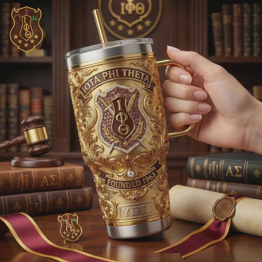 Discover 1963 Gold Shield Fraternity 40oz Tumbler with Handle, Greek Letter Insulated Travel Mug