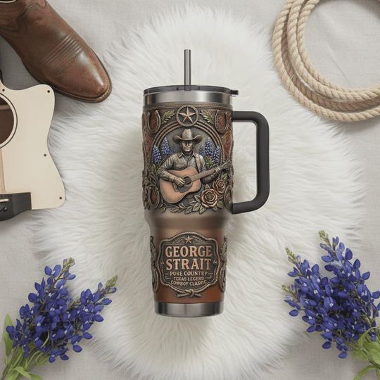 Discover Texas Cowboy Country Music 40oz Tumbler with Handle, Western Rustic Insulated Travel Mug
