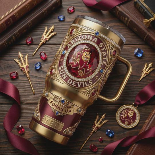 Discover Arizonna State Sun Devills Custom Tumbler Forks Up Cup, Arizonna State University Alumni Gift, ASU Sports Fan Personalized Travel Mug