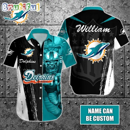 Personalize Miami Dolphins Special Half Tone Mascot Hawaiian Shirt