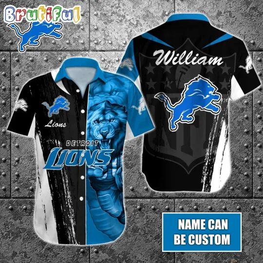 Discover Personalize Detroit Lions Special Half Tone Mascot Hawaiian Shirt