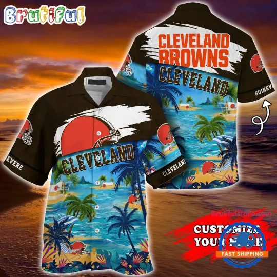 Personalize Cleveland Browns Palm Tree Hot Summer football Hawaiian Shirt
