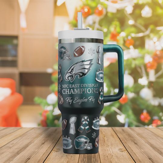 Discover Philadelphia Eagles Football Team Insulated Cup 40oz Mug With Handle Fly Green Travel Mug Engraved Iced Coffee Cup For Sports Fans