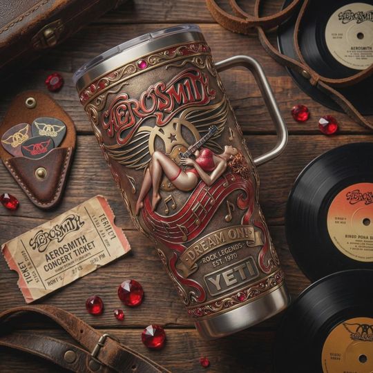 Discover Aerosmith Rock Legend 40oz Tumbler Dream On Engraved Insulated Travel Mug Gift