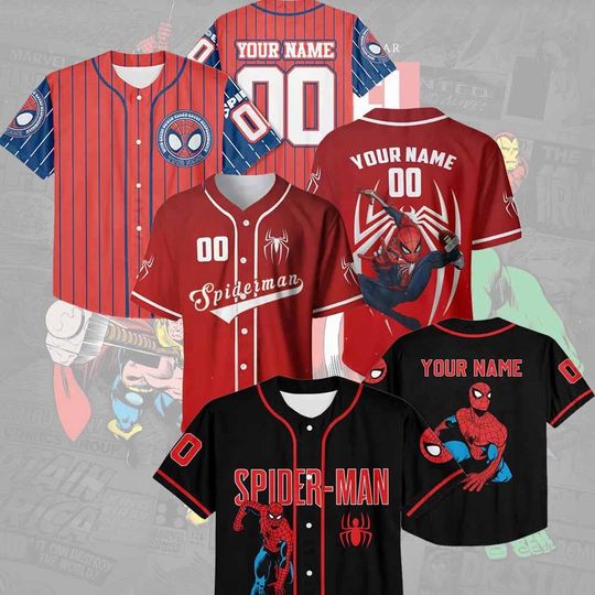 Discover Custom Spider Hero Marvel, Spider Avengers Baseball Jersey Youth Adult Marvel Avengers Brithday Gifts For Him, Her Kids & Friends