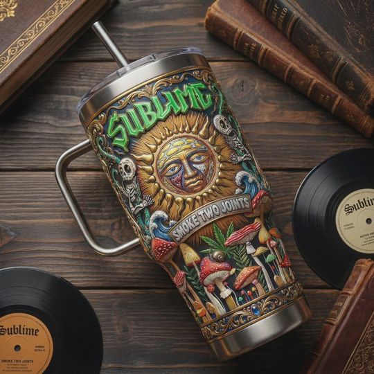 Discover Sublime Smoke Two Joints 40oz Tumbler Sun Face Mushroom Insulated Travel Mug