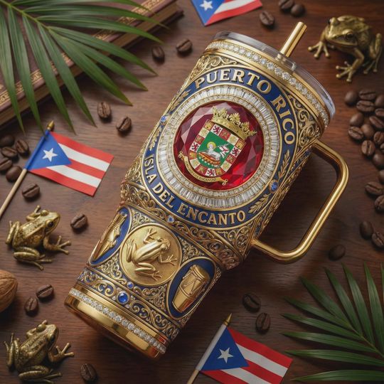 Discover Puerto Rico Isla Del Encanto 40oz Tumbler Coqui Frog Insulated Travel Mug Gift