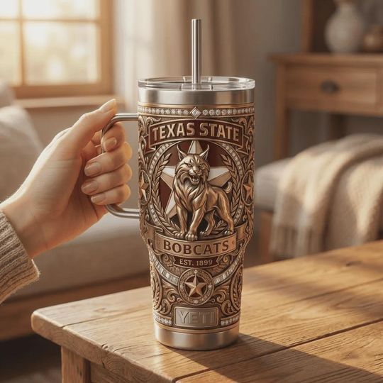 Discover Texas State Bobcats 40oz Tumbler Star Mascot Insulated Travel Mug Alumni Gift