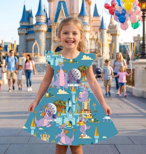 Happiest Epcot Dress For Kid, Magic Kingdom Ruffle Dress, Disney World Trip Sleeve Dress, Disneyworld Trip Outfit