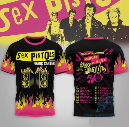 Discover Pistols Featuring Frank Carter 50 Years of Punk Anarchy Tour T-Shirt