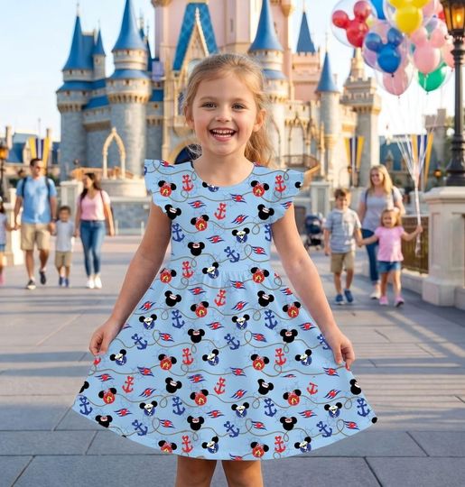 Discover Disney Cruise Line 2026 Ruffle Dress, Mickey And Friends Cruise Sleeve Dress, Minnie Donald Daisy Goofy Dress, Magic Kingdom Gifts