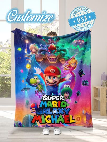 Discover Super Mario Galaxy Movie Poster Blanket, Personalized Mario and Friends Gaming Gift, Custom Mario Blanket, Mario Room Decor