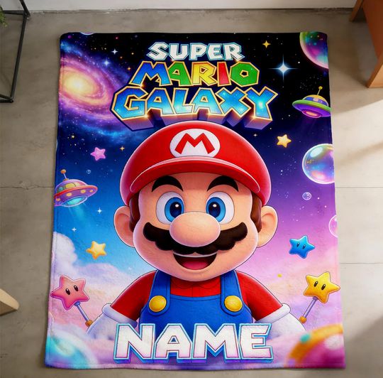 Discover Personalized Super Mario Galaxy Blanket, Custom Name Kids Fleece