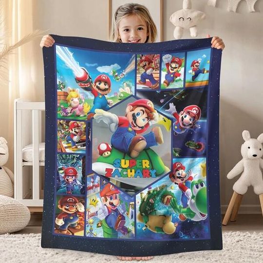 Mario Galaxy Movie Blanket, Super Mario Blanket, Mario Fleece Blanket, Mario Yoshi Bowser Blanket, Mario Birthday Gift, Mario Cozy Blanket