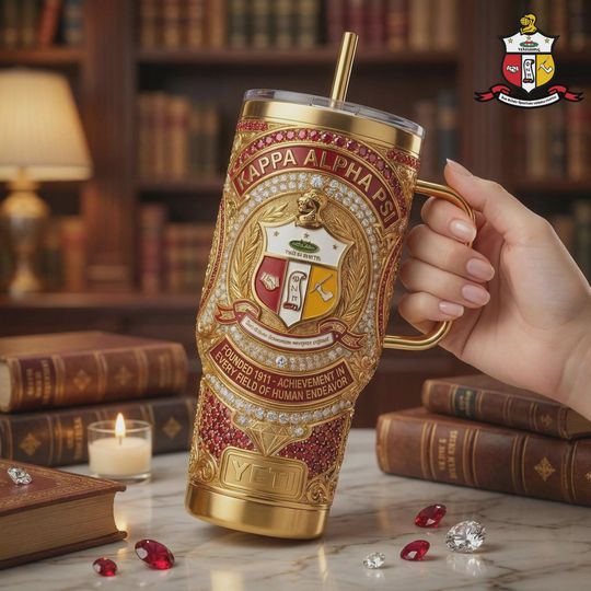 Kappa Alpha Psi Fraternity 40oz Tumbler Red Gold Coat of Arms Travel Mug