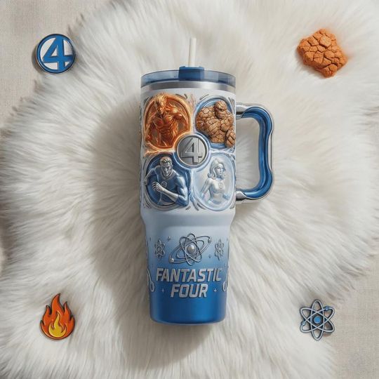 Discover Fantastic Four 40oz Tumbler with Handle Custom Superhero Insulated Travel Mug Gift for Marvel Fans Mr Fantastic Invisible Woman Cup Design