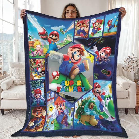 Discover Personalized Super Mario Bros Blanket, Custom Super Mario Gift, Custom Super Mario Name Blanket, Game Blanket, Name Blanket