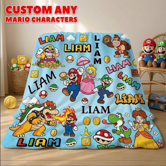 Discover Personalized Super Mario World Blanket, Custom Mario Blanket, Baby Blanket, Birthday Gift, Custom Name Video Game Blanket, Monogram Blanket