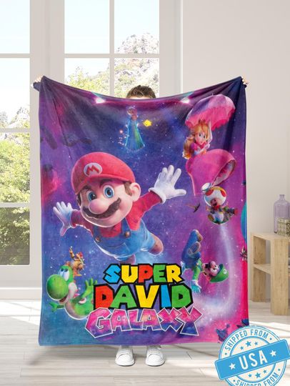 Discover Personalized Super Mario Galaxy Blanket, Custom Name Super Mario Birthday Party Fleece Blanket, Birthday Boy/Girl Mario Lovers Gift.