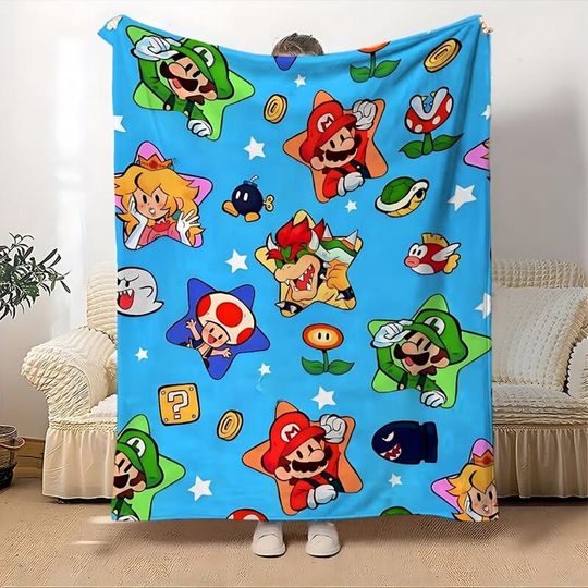 Discover Super Mario Blanket, Gamer Lovers Gift, Birthday Gift, Video Game Blanket, Personalized Mario Bros Luigi Bowser Gift, Birthday Boy Gift