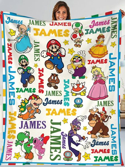 Discover Personalized Super Mario Blanket, Super Mario Fleece Blanket, Mario Bros Blanket, Mario Video Games, Mario Blanket