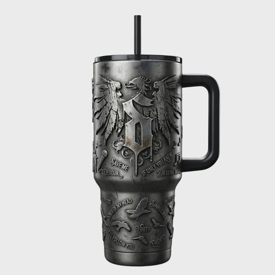Discover shine down 40oz Tumbler with Handle Save Me Devour Lyrics Metallic Industrial Design Hard Rock Music Artist Insulated Travel Mug Fan Gift