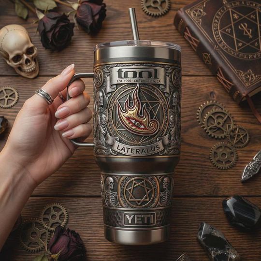 Discover TOOL Band 40oz Tumbler with Handle Lateralus Eye Design Progressive Rock Industrial Gothic Style Insulated Travel Mug Music Fan Art Gift
