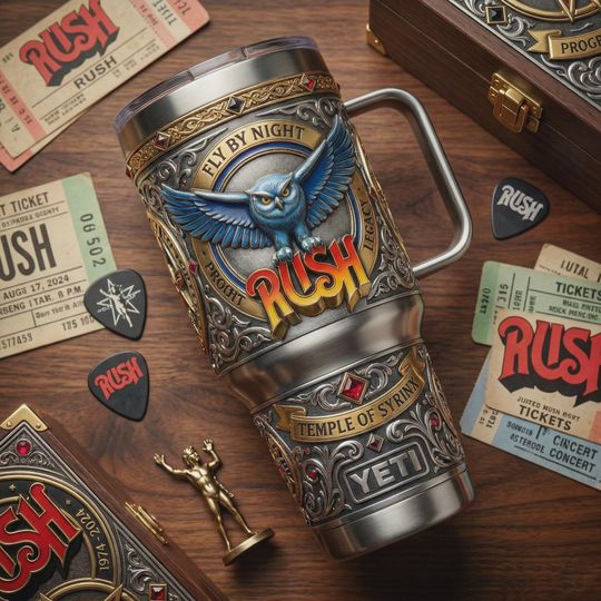 Discover Progressive Rock Vintage Metal Owl Music Travel Mug 70s Classic Rock Insulated Cup