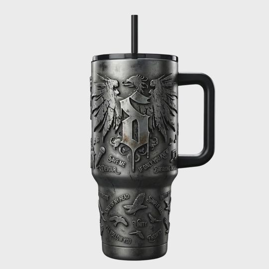 Discover Hard Rock Music Distressed Metal Raven Travel Mug Band Lyrics Grunge Insulated Cup