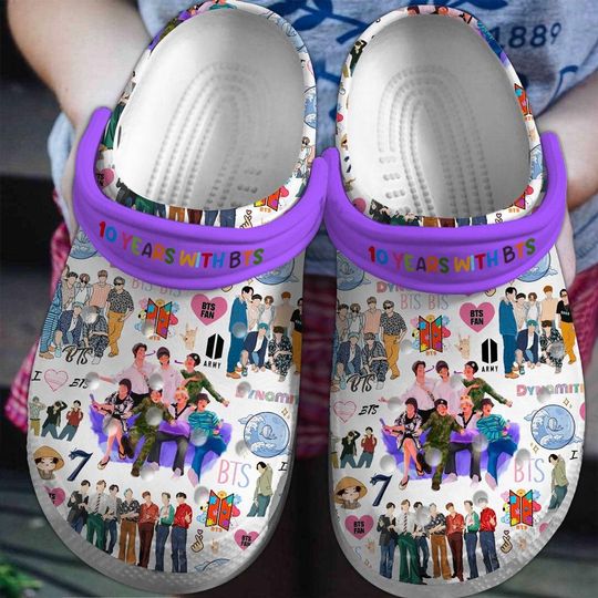 Discover BTS 10 Years Crocs Clogs, Kpop Band Shoes, BTS Anniversary Footwear, Crocband Style Clogs
