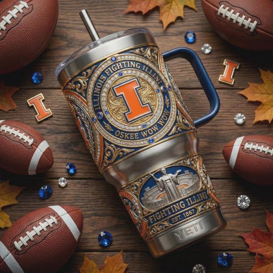 Discover Illinois Fighting Illini 40oz Tumbler Stadium Art Oskee Wow Wow Insulated Travel Mug