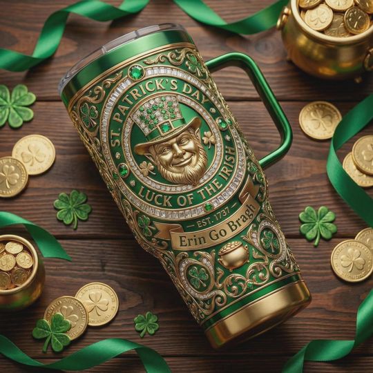 Discover St Patrick's Day 40oz Tumbler Luck of the Irish Leprechaun Insulated Travel Mug