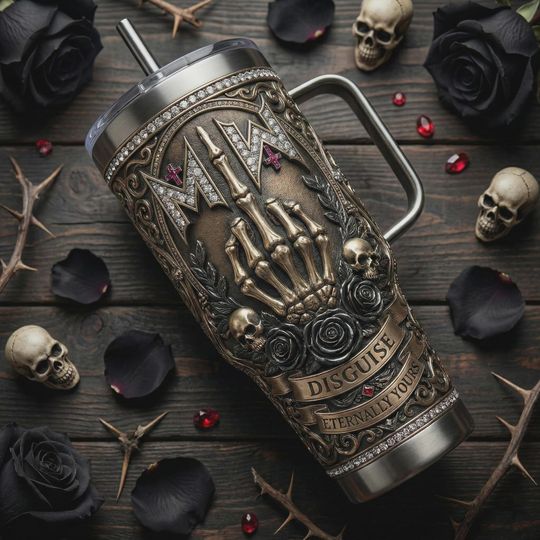 Discover Motionless In White Band 40oz Tumbler Gothic Skull Engraved Insulated Travel Mug Goth