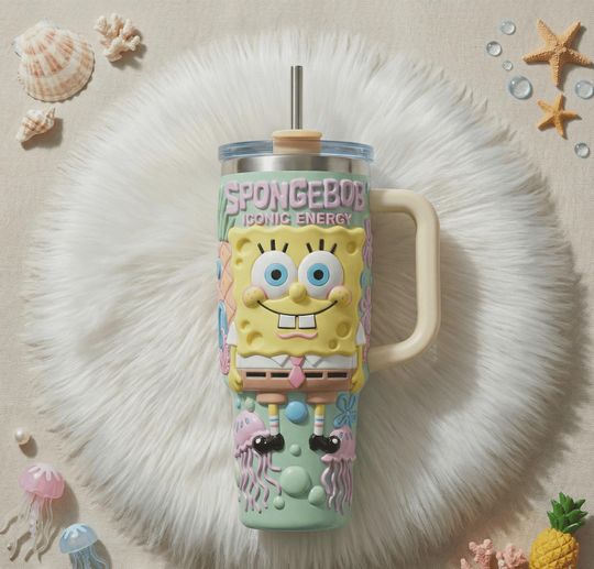 Discover 3D Yellow Sea Sponge Cartoon Insulated Cup Ocean Theme Travel Mug