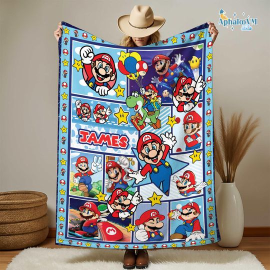 Discover Custom Super Mario Fleece Blanket, Super Mario Blanket, Mario Bros Blanket, Mario Video Games, Mario Blanket, Christmas Gifts