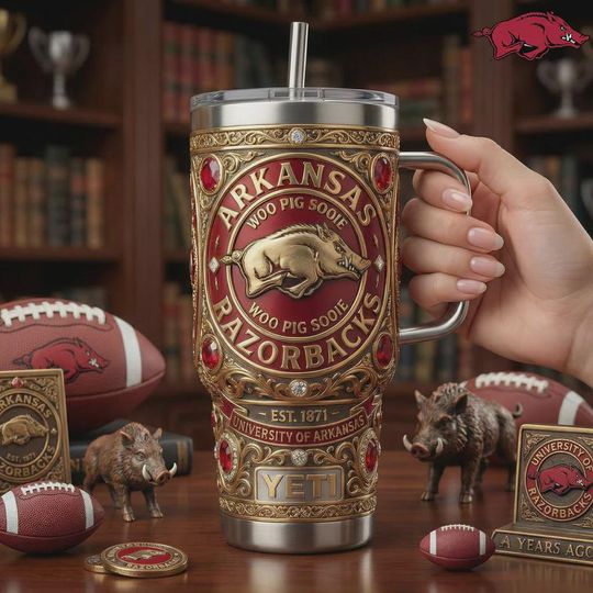 Arkansas Razorbacks Custom Tumbler Woo Pig Sooie University Of Arkansas Fan Gift College Football Mug Insulated Stainless Steel Travel Cup
