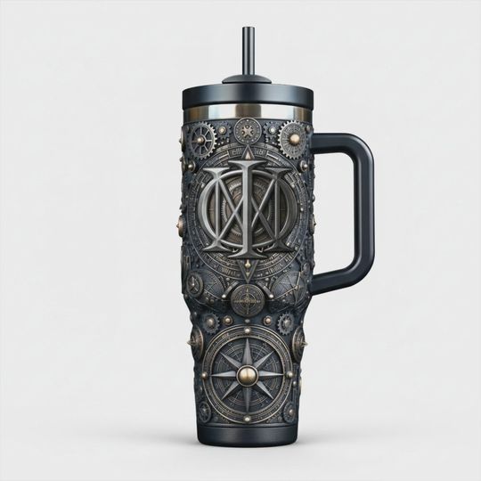 Discover Dream Theater Steampunk Gears Insulated Travel Mug 40oz Tumbler With Handle Heavy Metal Rock Music Lover Gift Engraved Iced Coffee Cup