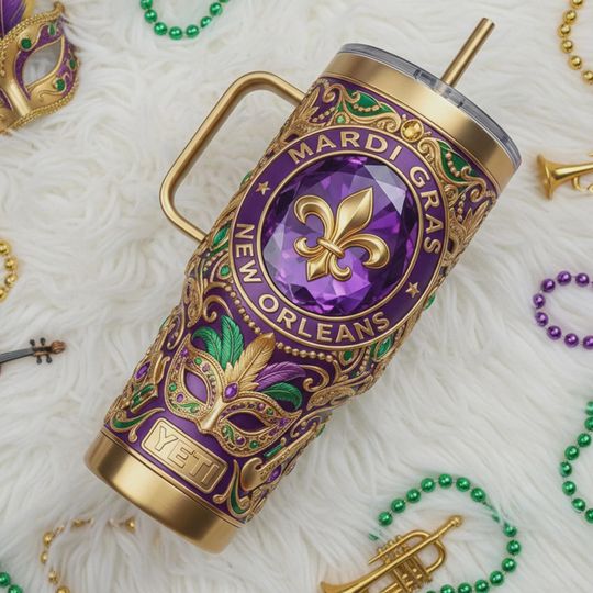 Discover Mardi Gras New Orleans 40oz Tumbler Fleur De Lis Mask Insulated Mug