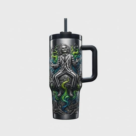Discover Beetlejuice 3D Embossed 40oz Tumbler Spooky Halloween Insulated Mug Travel Cup Gift