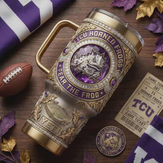 Discover TCU Horned Frogs 40oz Tumbler Fear The Frog Stadium Art Insulated Travel Mug